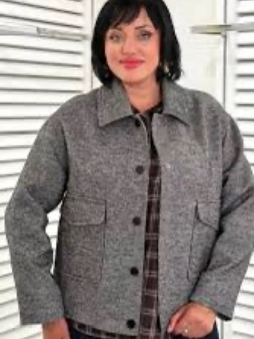 Kate Sheridan Lightweight Cotton Jacket Blazer sz M/L Navy Tweed Print Boxy Cut